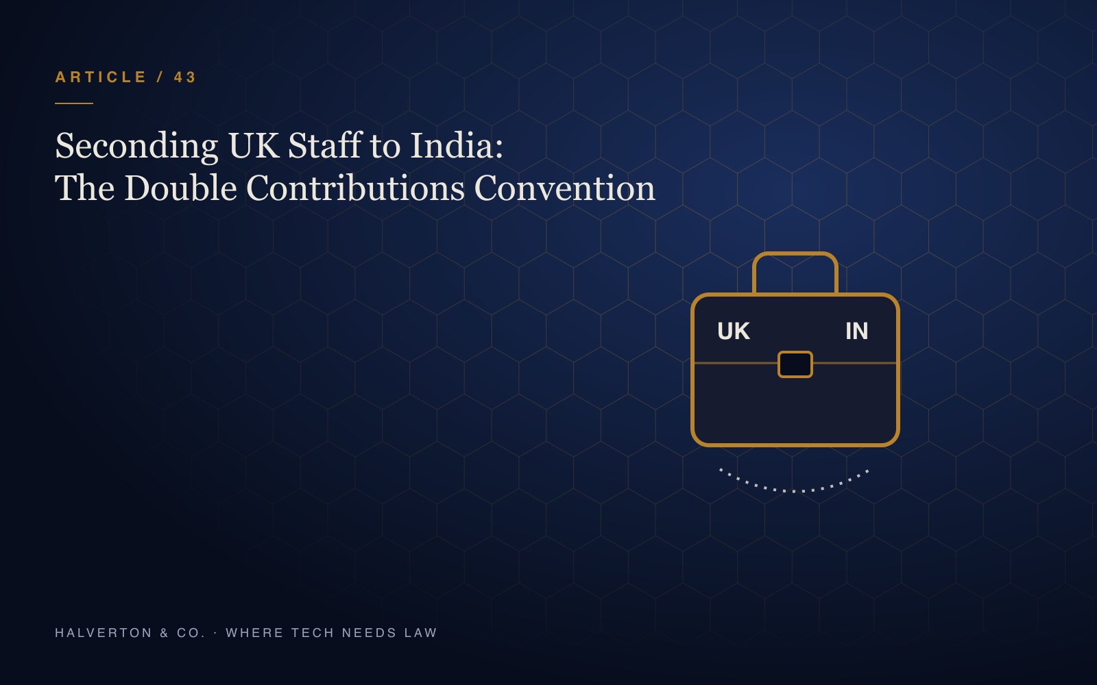 An illustration of a UK company building and an Indian company building linked by a globe, with a passport holder, a scale holding a pound and a rupee, a payroll calculator, a DCC certificate and a compliance shield.
